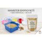 Badem Akvaryum Hamster Banyo Kumu 1 Kg. ve Banyo Kabı Kemirgen Kumu Seti - Kareler Çok Renkli