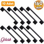 Badem10 10 Adet Gölcük Düz (160 mm - 16 cm) Siyah Metal Mobilya Mutfak Çekmece Dolap Dolabı Kulbu Kulpu Kulpları
