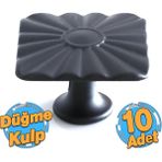 Badem10 10 Adet Güneş Kare Düğme Mat Siyah Kulp Mobilya Mutfak Dolabı Çekmece Dolap Kapak Kulb Metal - Tek Vidalı