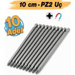 Badem10 (10 Adet) Mıknatıslı 100 mm Pozidriv Bits Uç Pz2 Manyetik 1/4" Matkap Ucu 10 cm Matkap Ucu Uç - Gümüş