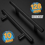 Badem10 10 Adet Rosemary Mobilya Mutfak Çekmece Dolap Kapak Kulpu 128 mm Mat Siyah Metal Kulp (10 Adet)