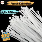 Badem10 100 Adet Cırt Kelepçe 4,8X200 mm Plastik Beyaz Renk Zip Kablo Bağı Çok Amaçlı Bağlama