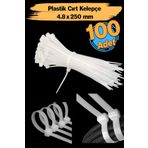 Badem10 (100 Adet) Cırt Kelepçe 4,8x250 mm Plastik Beyaz Renk Zip Kablo Bağı Çok Amaçlı Bağlama