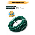 Badem10 (15 Metre) Dayanıklı 3 Katlı Sağlam Klasik Bahçe Çeşme Hortumu Su Sulama Yıkama Hortum 12.5 mm 1/2"