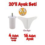 Badem10 20'li Set Rose Berjer Mobilya Koltuk Kanepe Tv Ünitesi Yükseltme Destek Ayağı 9.5 cm Beyaz Ayakları