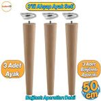 Badem10 3'lü Ahşap Sehpa Ayak Takımı - 50 cm Zigon Puf Tabure Ayağı - Masa Ayakları Açılı Bağlantı Aparatı Dahil