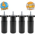 Badem10 (4 Adet) Ayarlanabilir 9.5 cm Siyah Mobilya Kanepe Baza Koltuk Vidalı Orta Destek Ayağı Ayakları