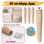 Badem10 (4 Adet) Bohem 25 cm Doğal Boyasız Ahşap Ayak Silindir Mobilya Koltuk Kanepe Ayağı & Montaj Aparat - Kahverengi