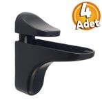Badem10 4 Adet Pelikan Ayarlanabilir Cam Etejeri Metal Vidalı Siyah Etajer Cam Tutucu Ahşap Raf Tutucu