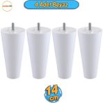 Badem10 4 Adet Vidalı Düz 14 Cm Beyaz Plastik Mobilya Yükseltme Yükseltici Koltuk Kanepe Baza Ayağı