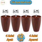 Badem10 4 Adet Vidalı Oval 12 Cm (CEVİZ) Plastik Mobilya Koltuk Kanepe Yükseltici Baza Ayağı Ayakları Aparat Dahil