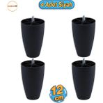 Badem10 4 Adet Vidalı Oval 12 Cm (SİYAH) Plastik Mobilya Yükseltici Yükseltme Koltuk Kanepe Baza Ayağı Ayakları