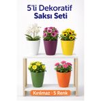 Badem10 (5 Adet) Kırılmaz Plastik Dekoratif Farklı Renkte Balkon Orkide Bitki Saksı Seti Orkide Saksısı