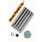 Badem10 (5 Adet) Mıknatıslı 50 mm Pozidriv Bits Uç PZ2 Manyetik 1/4" Matkap Ucu 5 cm Güçlü Tayvan Çeliği