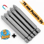 Badem10 (5 Adet) Mıknatıslı 75 mm Pozidriv Bits Uç Pz2 Manyetik 1/4" Matkap Ucu 7.5 cm Güçlü Tayvan Çeliği