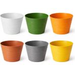 Badem10 (6 Adet) Farklı Renkte Kırılmaz Geri Dönüştürülmüş Plastik Dekoratif Saksı Seti Bitki Saksısı - 15 cm - Çok Renkli
