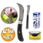 Badem10 Ağaç Dal Aşılama 4'lü Seti Plastik Saplı Bıçak Çakı Soğuk Aşı Macunu Şeffaf Bant Bağ Budama Bıçağı