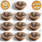 Badem10 Ahşap Kulp Düğme Ağaç Desenli Çocuk Odası Çekmece Mutfak Mobilya Dolap Kulpları 10 Adet