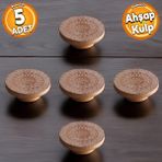 Badem10 Ahşap Kulp Düğme Çiçek Desenli Çocuk Odası Çekmece Mutfak Mobilya Dolap Kulpları 5 Adet