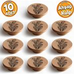 Badem10 Ahşap Kulp Düğme Lale Desenli Çocuk Odası Çekmece Mutfak Mobilya Dolap Kulpları 10 Adet - Ahşap Rengi
