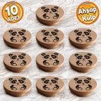 Badem10 Ahşap Kulp Düğme Panda Desenli Çocuk Odası Çekmece Mutfak Mobilya Dolap Kulpları 10 Adet - Ahşap Rengi