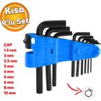 Badem10 Allen Alyan Anahtar Siyah Kısa 9'lu Set Altıgen Vida Sıkma Sökme Metal 1.5 2 2.5 3 4 5 6 8 10 mm