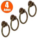 Badem10 Antik Sarı Metal Halka Kulp 4 Adet Nobel Sarkaç Dolap Çekmece Kulbu