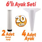 Badem10 Aspen 6'lı 20 cm Ayak Beyaz Set Mobilya TV Ünitesi Çekyat Koltuk Kanepe Baza Destek Ayağı