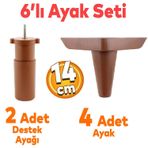 Badem10 Aspen 6'lı Set Mobilya TV Ünitesi Çekyat Koltuk Kanepe Destek Ayağı 14 cm Ahşap Desen Baza Ayak M8