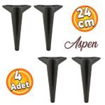 Badem10 Aspen Lüks Mobilya Kanepe Sehpa Puf Koltuk Ayağı Siyah Baza Ayak 24 cm (4 Adet)