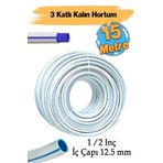 Badem10 Bahçe Hortumu 15 Metre Çeşme Su Sulama Hortum Araç Araba Yıkama 12.5 mm 1/2" 3 Katlı Sağlam
