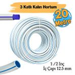 Badem10 Bahçe Hortumu 20 Metre 3 Katlı Kalın Sağlam Çeşme Su Sulama Hortum Araç Araba Yıkama 12.5 mm 1/2