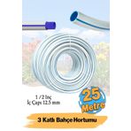 Badem10 Bahçe Hortumu 3 Katlı Sağlam 25 Metre Çeşme Su Sulama Hortum Araç Araba Yıkama 12.5 mm 1/2