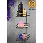 Badem10 Banyo Duş Rafı Köşelik Oval Siyah 3 Katlı Malzemelik Organizer Düzenleyici Mutfak Eşya Ra Şampuanlık