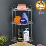 Badem10 Banyo Duş Rafı Şampuanlık Köşelik Oval Krom 3 Katlı Malzemelik Organizer Düzenleyici Mutfak Eşya Rafı