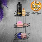 Badem10 Banyo Duş Rafı Şampuanlık Köşelik Oval Siyah 3 Katlı Malzemelik Organizer Düzenleyici Mutfak Eşya Rafı
