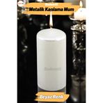 Badem10 Baton Mum Metalik Kaplama Beyaz Silindir Dekoratif Mumu Kandil Hediyelik Mumlar Şamdan Kokusuz 8 Cm