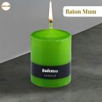 Badem10 Baton Mum Yeşil Silindir Dekoratif Mumu Kandil Fitilli Mumlar Şamdan Kokusuz 6 x 8 cm - Fıstık Yeşili - 1 Adet