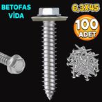 Badem10 Betofast Vidası 6.3x45 mm Paket 100 ADET Sivri Uçlu Çatı Panel Beton Ağaç Vidası