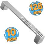 Badem10 Bihter Desenli Mutfak Çekmece Dolap Kapak Krom 10 Adet 128 mm Metal Kulp