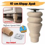 Badem10 Bohem 10 cm Doğal Boyasız Ahşap Ayak Silindir Mobilya Koltuk Kanepe Ayağı Metal Montaj Aparat & Keçe - Kahverengi