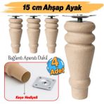 Badem10 Bohem 12 cm (4 Adet) Doğal Boyasız Ahşap Ayak Silindir Mobilya Koltuk Kanepe Ayağı Montaj Aparatı - Kahverengi