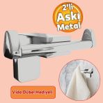 Badem10 Bornoz Havlu Asma Askısı Banyo Lavabo Çatal 2'li Metal Sağlam Aparat Krom Askılık Vidalı