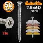 Badem10 Buldex Vida 7.5X60 mm 50 Adet Sivri Uçlu Dübelsiz Beton Vidası Tork Duvar Vidası Buldeks