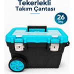 Badem10 Büyük Boy Tekerlekli Metal Kilitli Takım Çantası 26 Inç Büyük Boy Alet Edevat Taşıma Çantası - Renkli