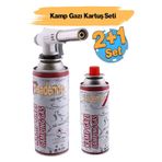 Badem10 Çakmaklı Pürmüz 2+1 Set Yedek Kartuşu Kamp Gazı 227 Gram Piknik Kamp Mangal Mutfak Ateş Tutuşturucu