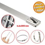 Badem10 Cırt Kelepçe Metal Paslanmaz Çelik Kablo Zip Bağı Çok Amaçlı Bağlama 4.6x200 1 Adet