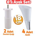 Badem10 Clara 6'lı Set Mobilya Koltuk Kanepe Baza Çekyat Yatak TV Ünite Destek Ayağı Beyaz 18 cm Ayak