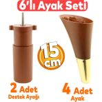 Badem10 Clara 6'lı Set Mobilya Koltuk Kanepe Baza Yatak Tv Ünite Destek Ayağı 15 Cm Ayakları Kahverengi Gold