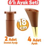 Badem10 Clara 6'lı Set Mobilya Koltuk Kanepe Baza Yatak Tv Ünite Destek Ayağı 18 Cm Ayakları Kahverengi